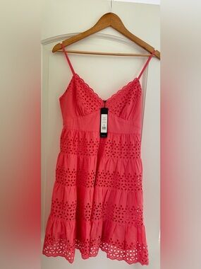 BCBG MaxAzria Pink/ Coral Eyelet Tiered Spaghettti Strap Mini Dress